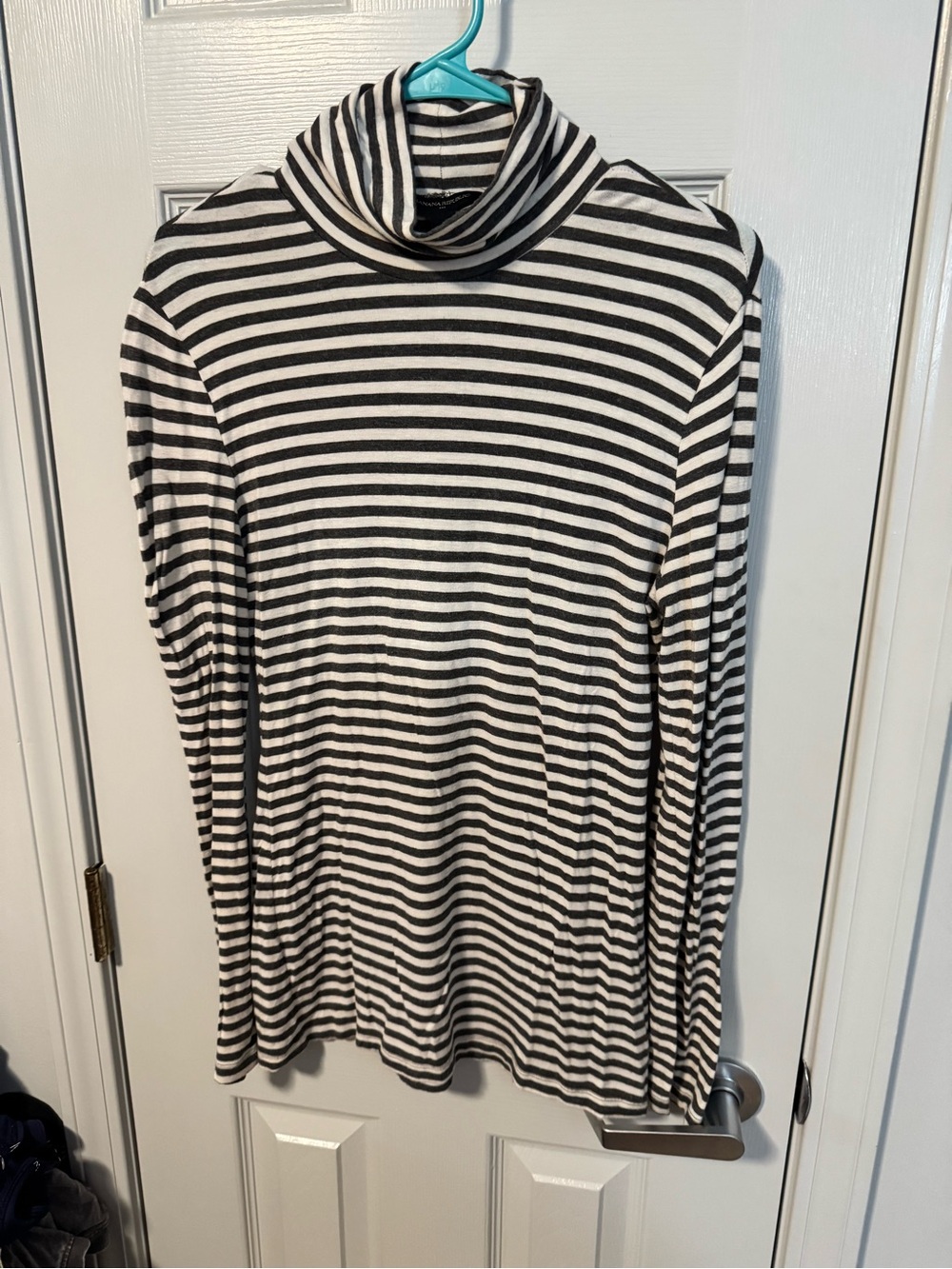 Banana Republic Black and White Striped Turtleneck Long Sleeve Top